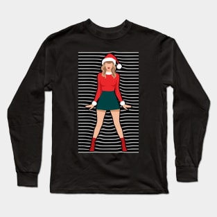 A Girl Wearing Christmas Wardrobe Fashionable Style Long Sleeve T-Shirt